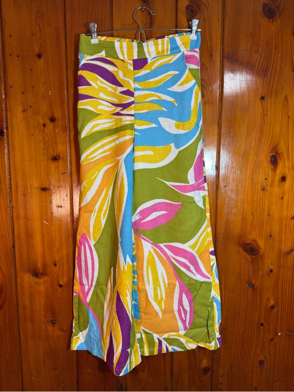 Christian Siorano XS linen blend Tropical Print Wide-Leg Pants